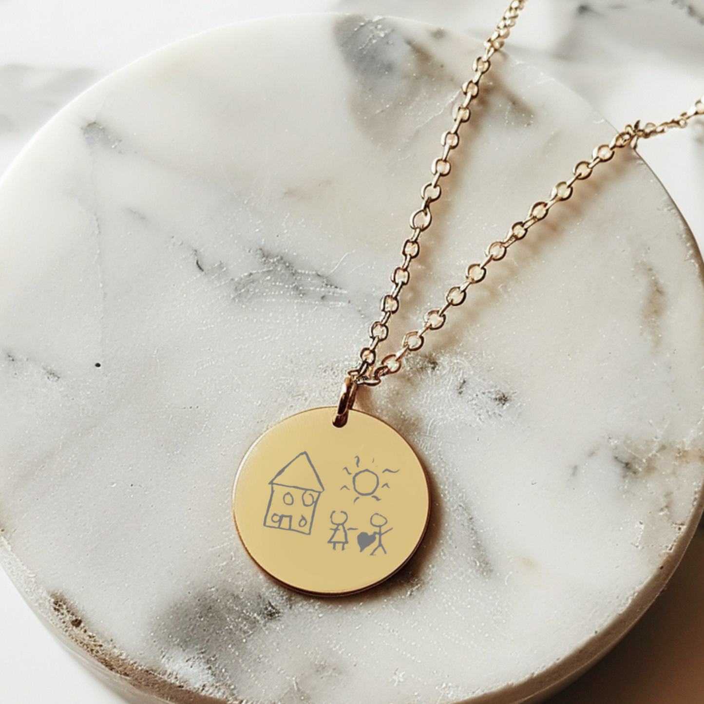 Sketch Pendant - 18k Gold Plated Engraved Necklace