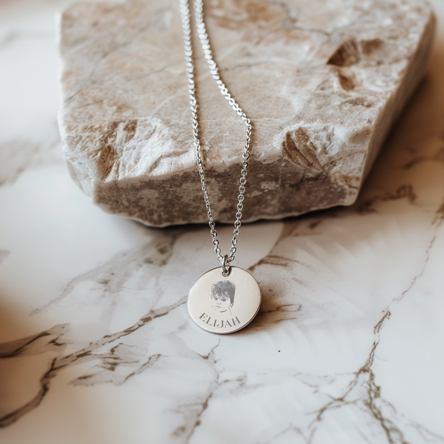 Baby Portrait Pendant - 18k Gold Plated Engraved Necklace