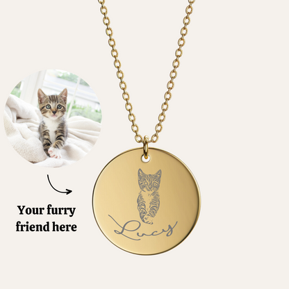 Pet Portrait Pendant - 18k Gold Plated Engraved Necklace