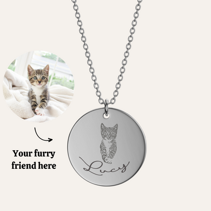 Pet Portrait Pendant - 18k Gold Plated Engraved Necklace