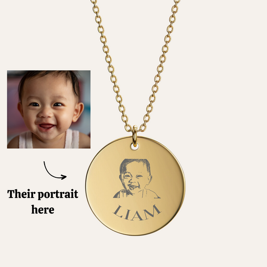 Baby Portrait Pendant - 18k Gold Plated Engraved Necklace