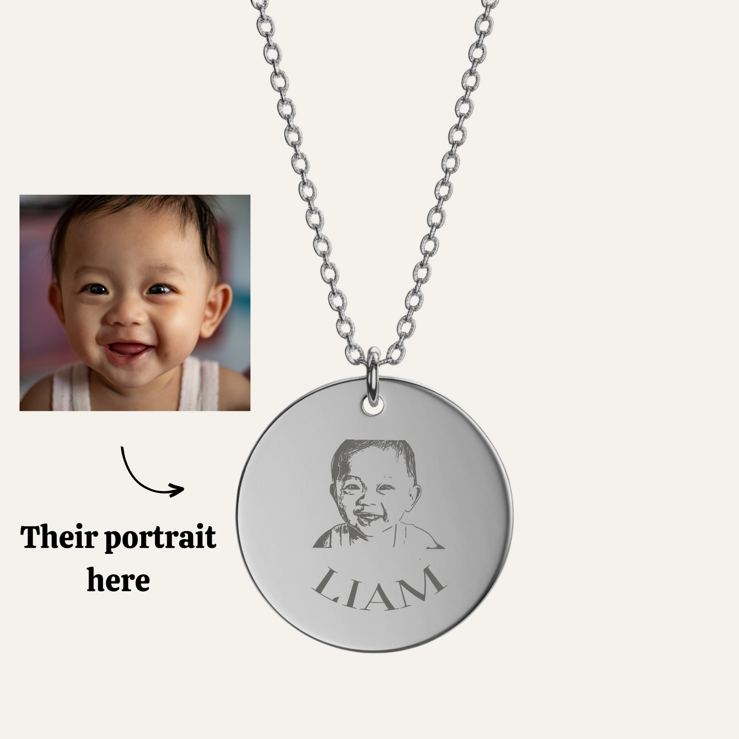 Baby Portrait Pendant - 18k Gold Plated Engraved Necklace