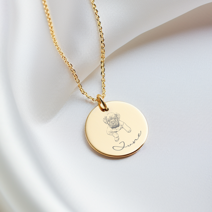 Pet Portrait Pendant - 18k Gold Plated Engraved Necklace