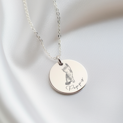 Pet Portrait Pendant - 18k Gold Plated Engraved Necklace