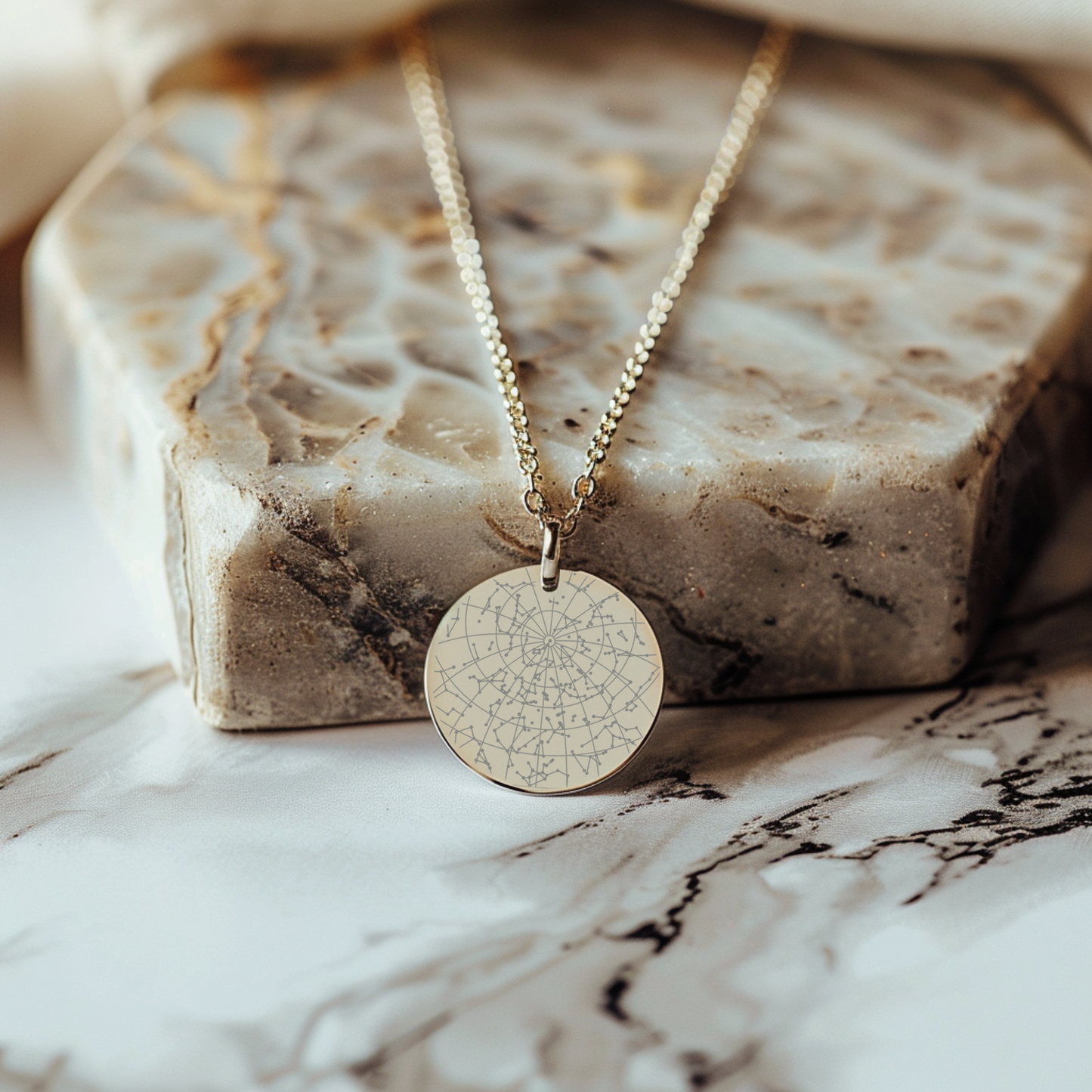 Star Map Pendant - 18k Gold Plated Engraved Necklace